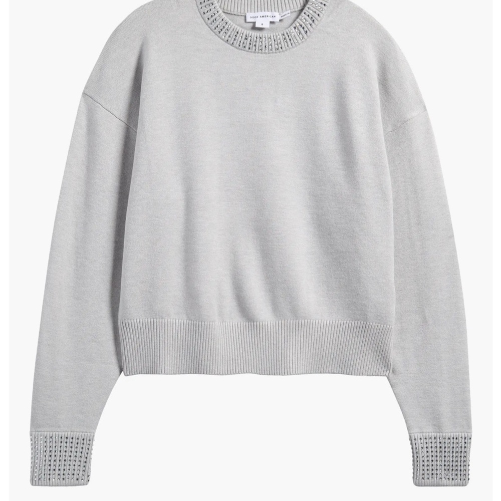 Good American Gray Crew Neck Sweater with Ribbed Detailing